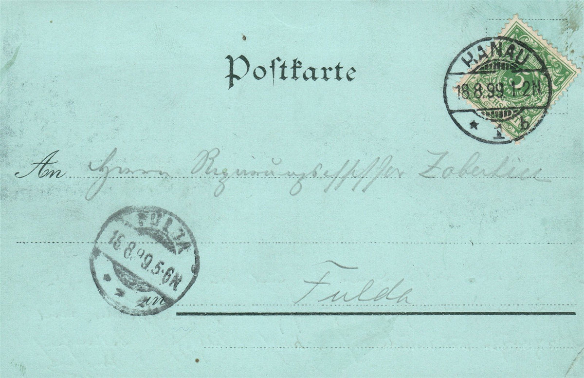 GERMANY GRUSS AUS HANAU GROSS STEINHEIM 1899 ANTIQUE POSTCARD
