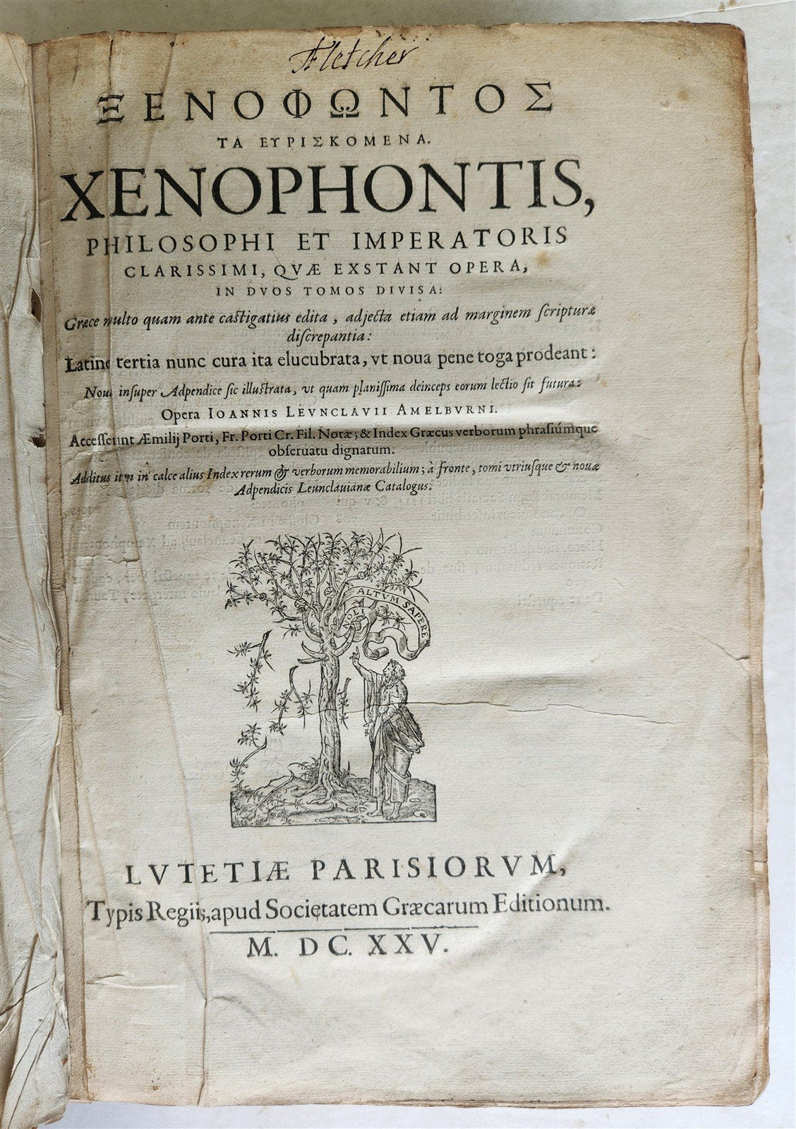 1625 XENOPHON Philosophi et Imperatoris Clarissimi FOLIO GREEK & LATIN antique