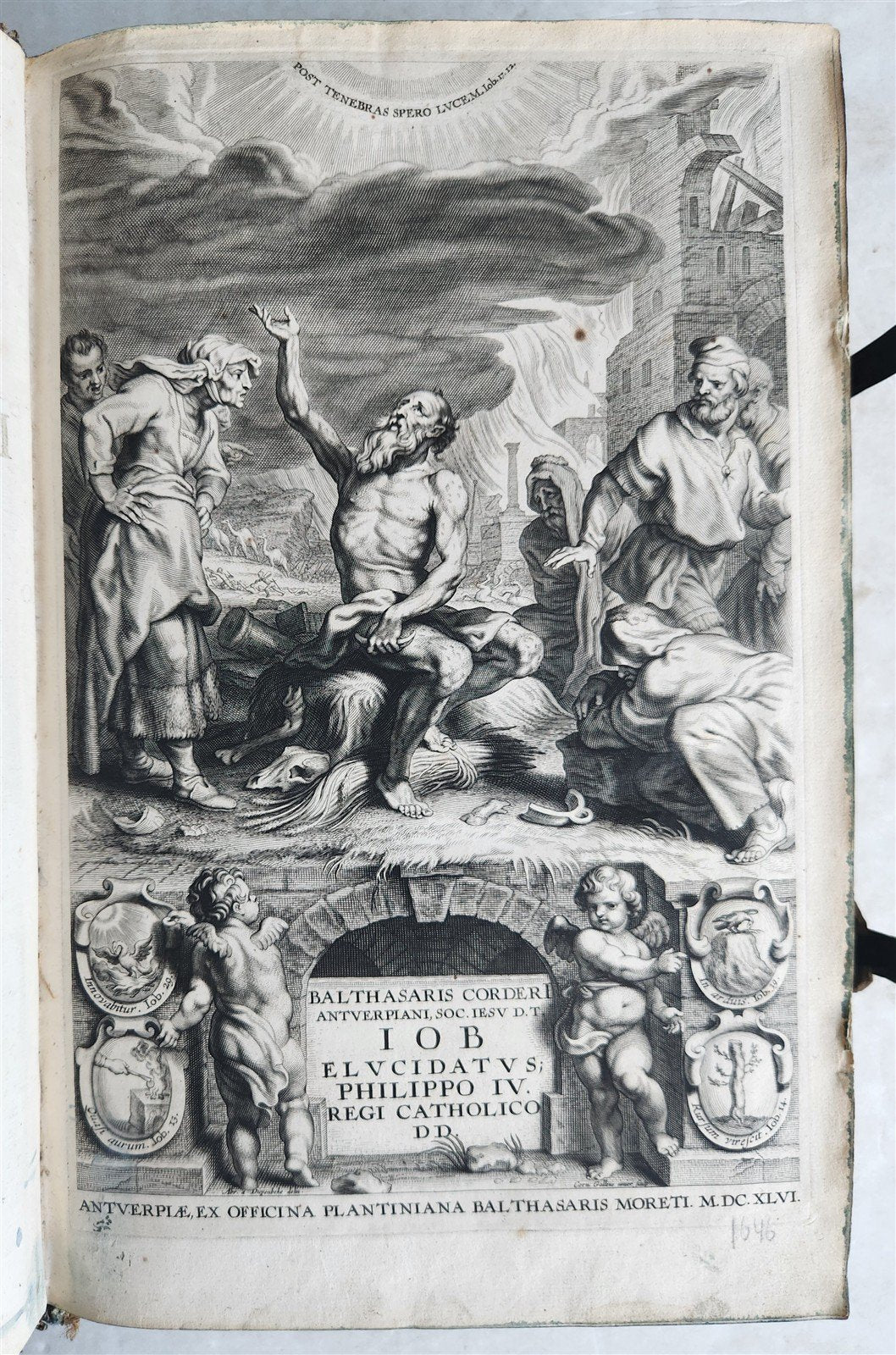 1646 BIBLE EXEGESIS of BOOK of JOB PIGSKIN BOUND FOLIO antique PLANTIN PRESS