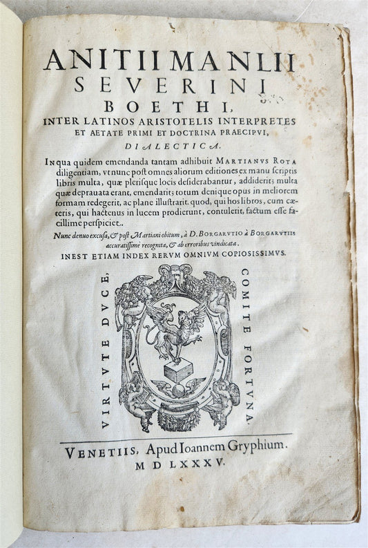 1585 ARISTOTELIS DIALECTICA by Manlius Boethius FOLIO antique Gryphius Press