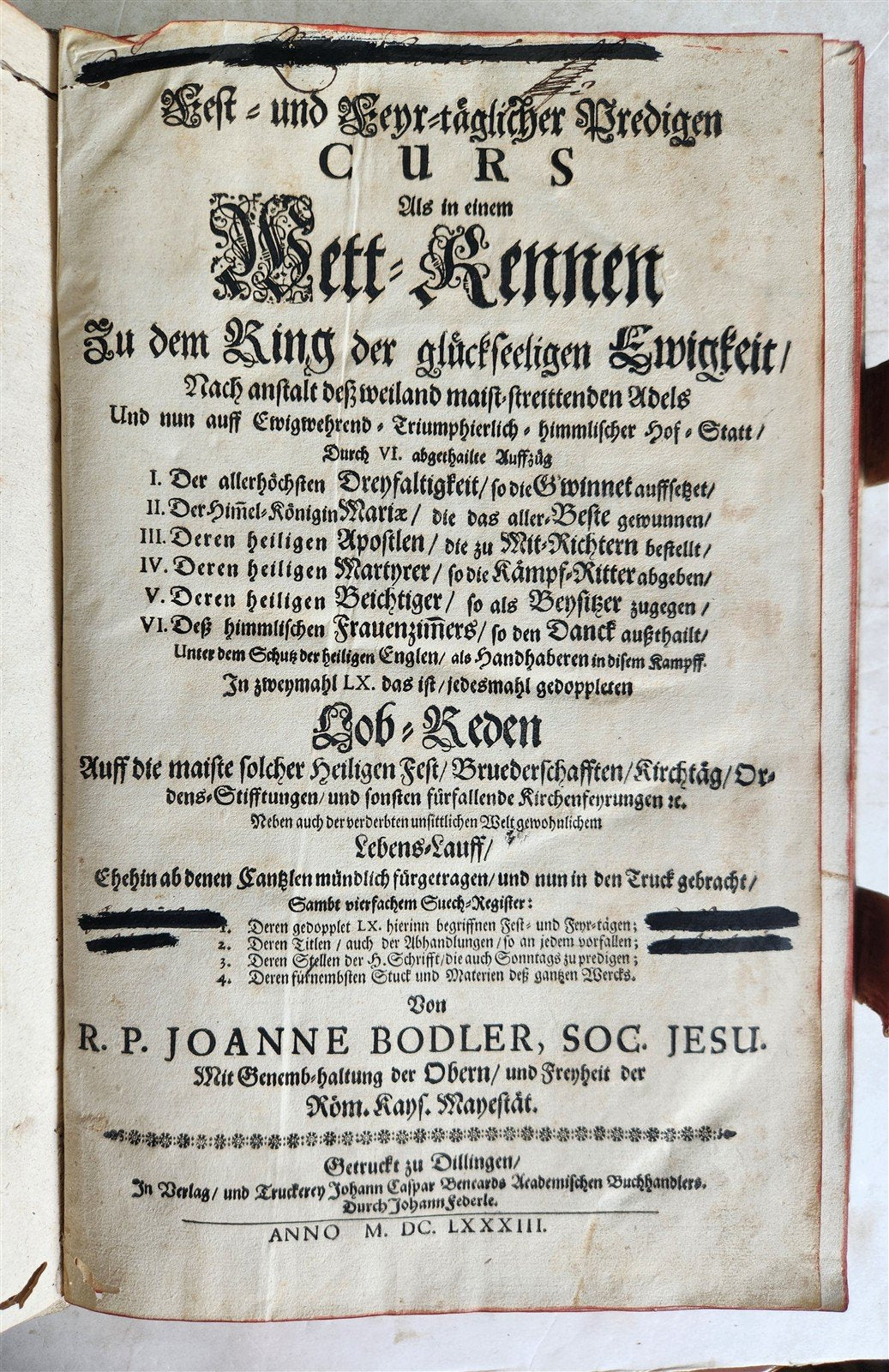 1683 SERMONS & MORAL TEACHINGS by Jesuit preacher J.Bodler PIGSKIN FOLIO antique