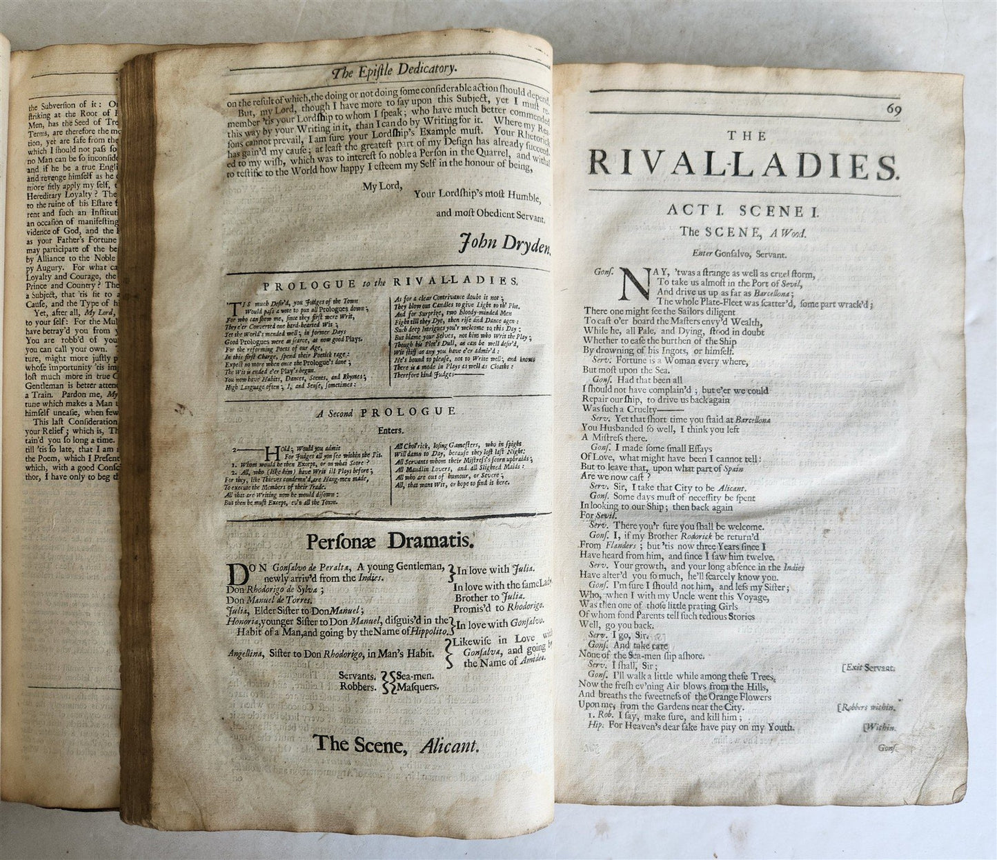 1701 JOHN DRYDEN Comedies Tragedies & Operas 2 FOLIO VOLUMES antique in ENGLISH