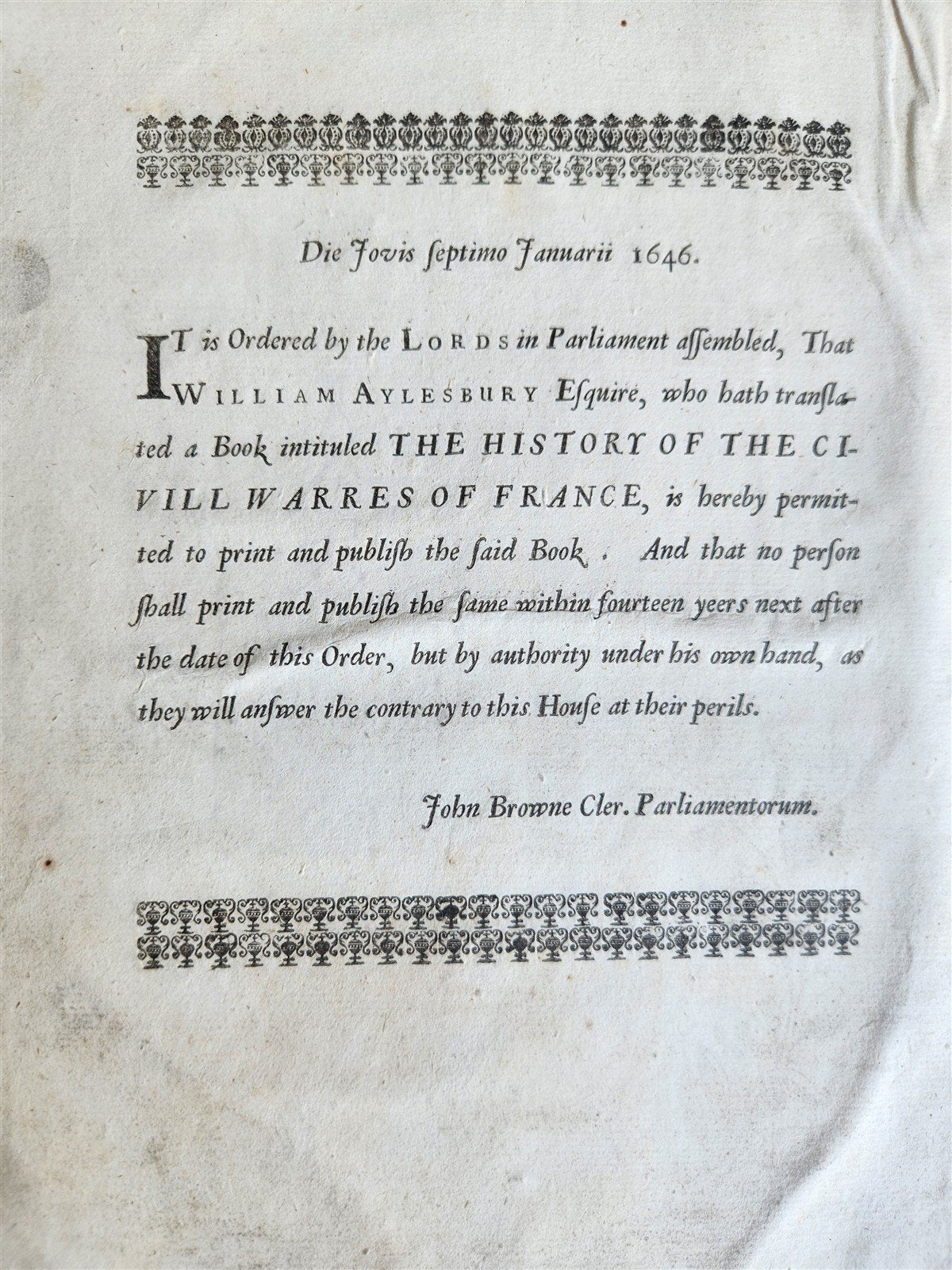 1647 HISTORY of CIVIL WARS in FRANCE by Henrico Davila FOLIO antique in ENGLISH