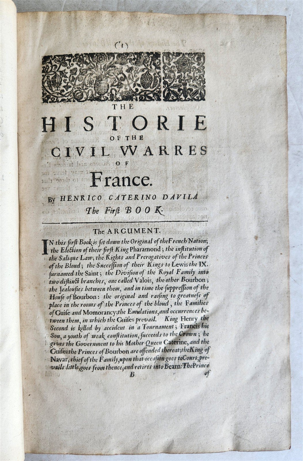 1647 HISTORY of CIVIL WARS in FRANCE by Henrico Davila FOLIO antique in ENGLISH