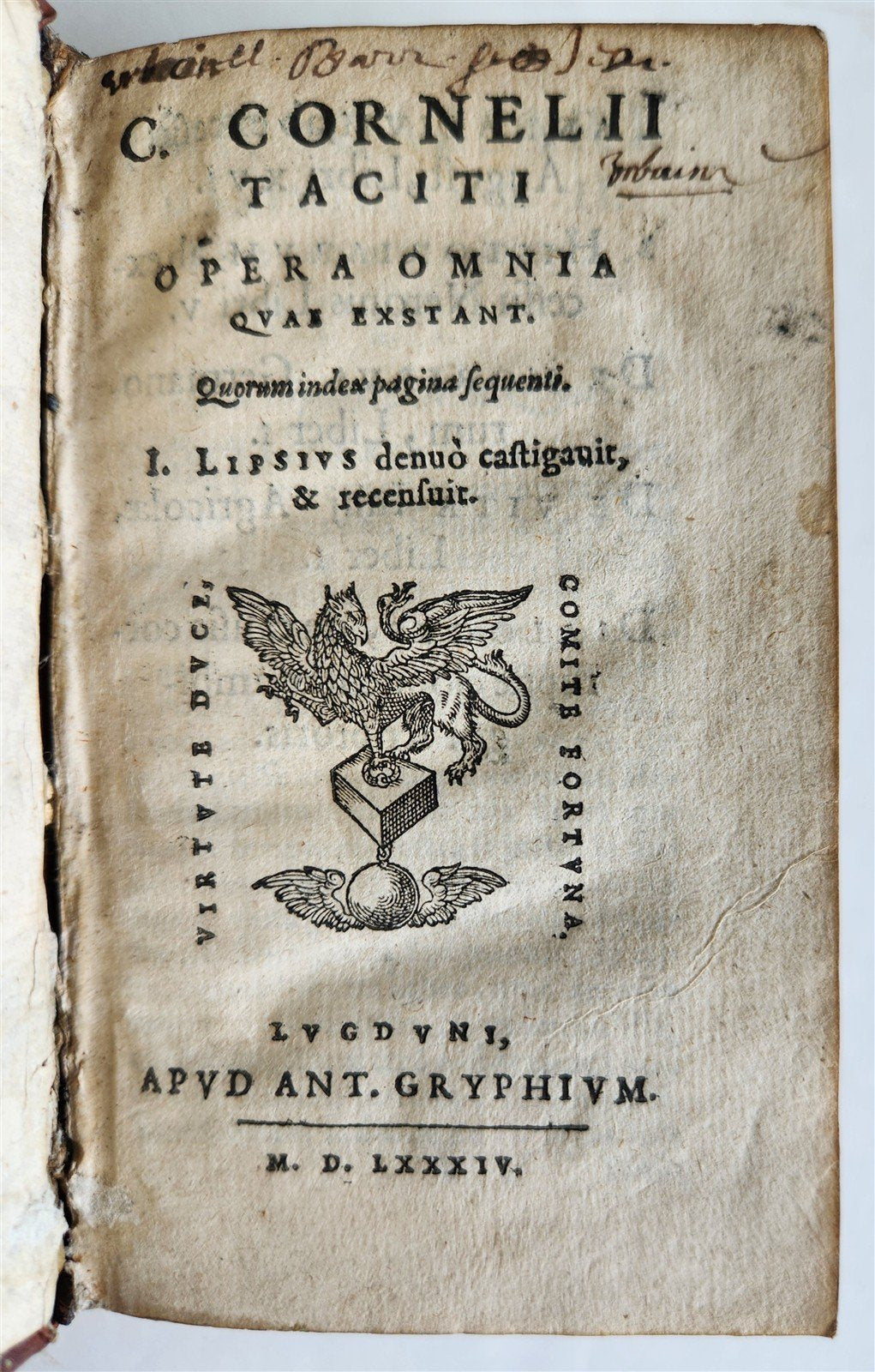 1584 TACITUS Opera Omnia GRYPHIUS PRESS ORIGINAL 16th CENTURY BINDING antique