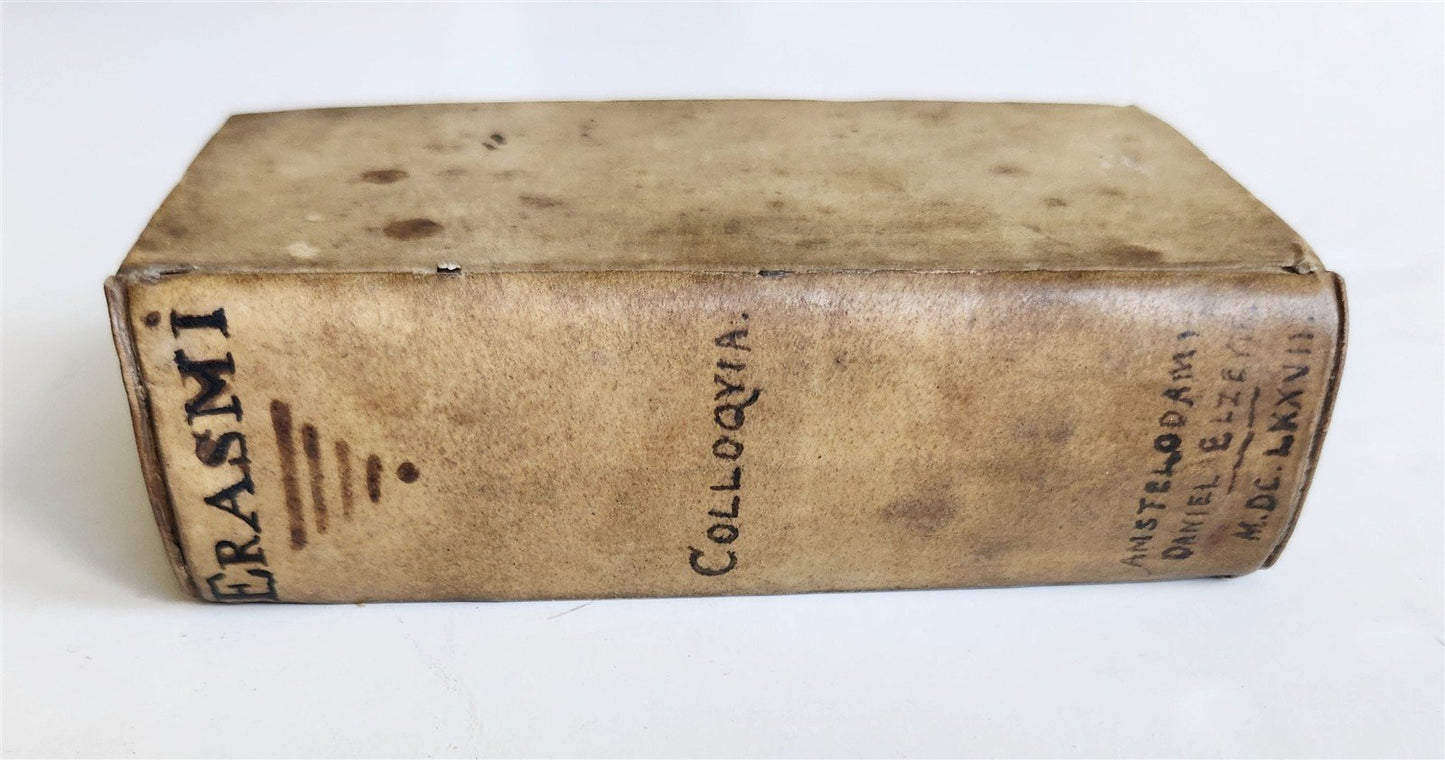 1677 ERASMUS Colloquia nunc emendatiora ELZEVIR PRESS antique VELLUM BINDING