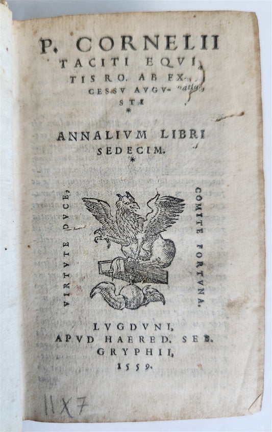 1559 TACITUS Annalium antique VELLUM BINDING Sebastian Gryphius Press