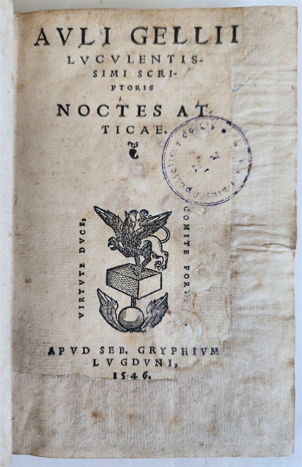 1546 ATTIC NIGHTS Aulus Gellius antique Noctes Atticae Sebastian Gryphius Press