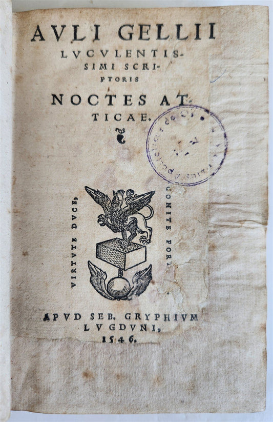 1546 ATTIC NIGHTS Aulus Gellius antique Noctes Atticae Sebastian Gryphius Press
