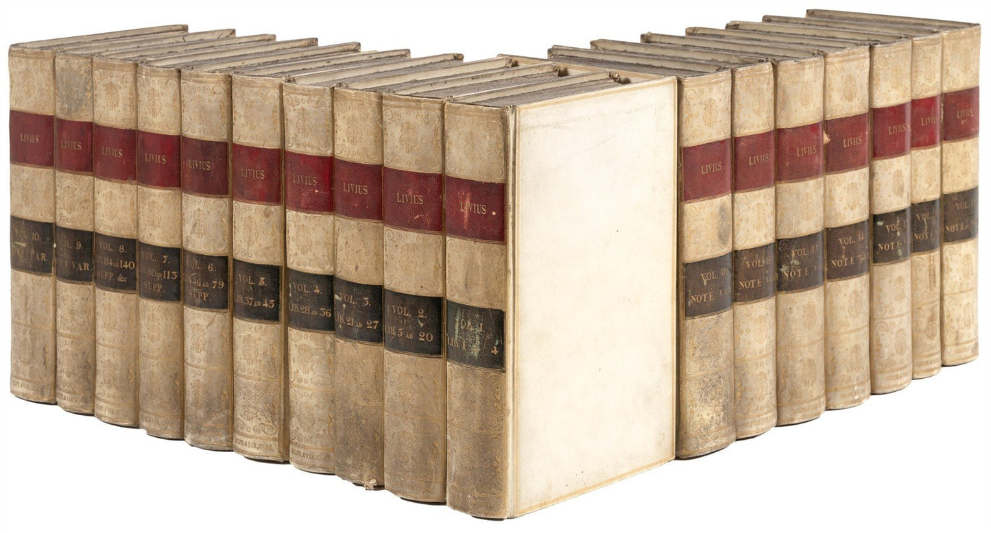 1828 ROMAN HISTORY by Titus Livius 17 VOLUMES SET antique VELLUM BINDING