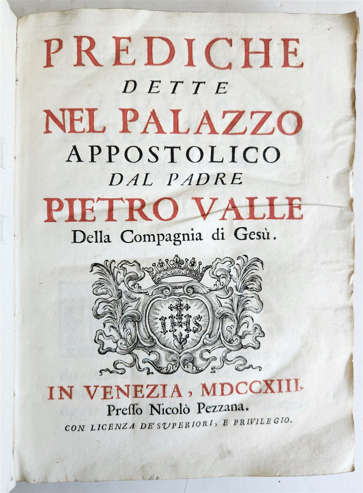 1713 SERMONS of PIETRO VALLE in ITALIAN antique VELLUM BINDING