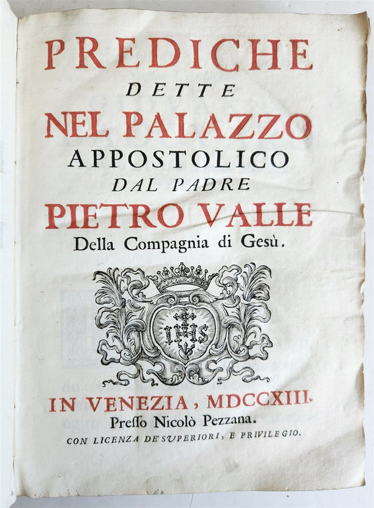 1713 SERMONS of PIETRO VALLE in ITALIAN antique VELLUM BINDING