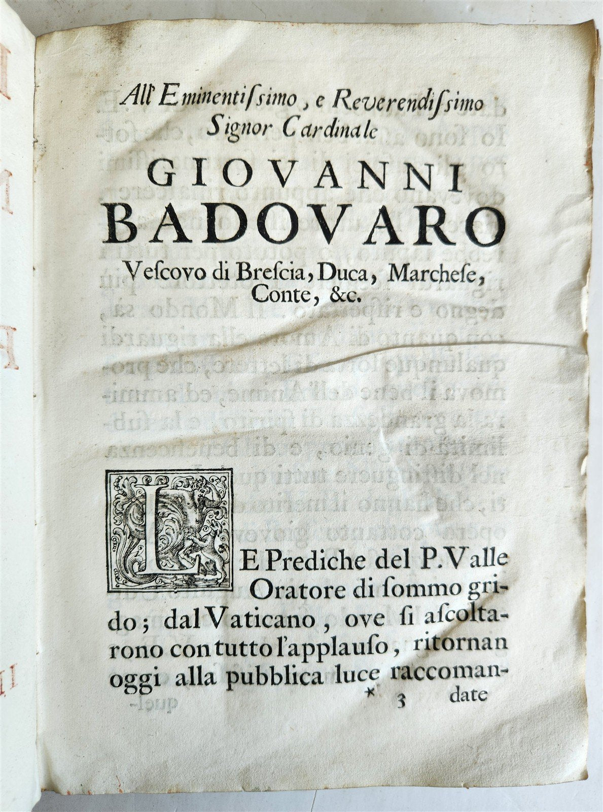 1713 SERMONS of PIETRO VALLE in ITALIAN antique VELLUM BINDING