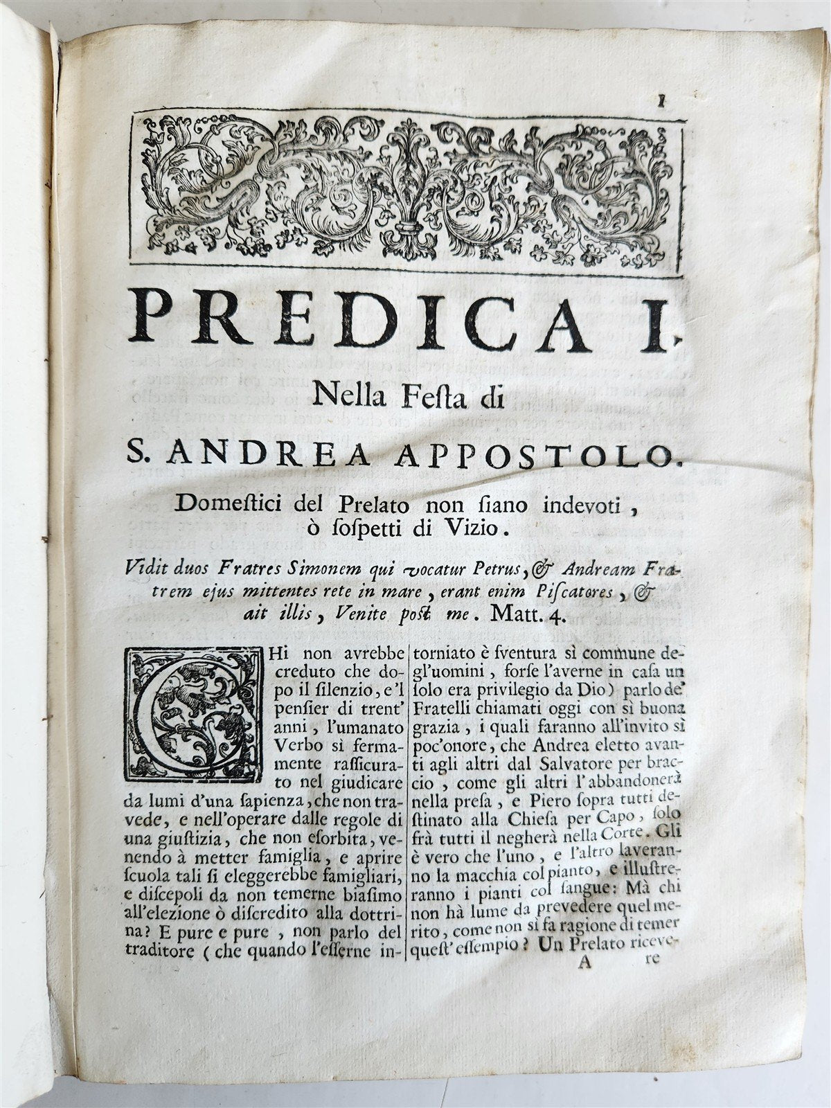 1713 SERMONS of PIETRO VALLE in ITALIAN antique VELLUM BINDING