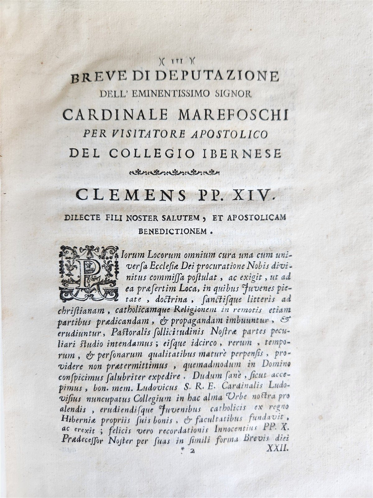 1772 REPORT of APOSTOLIC VISITATION to IRISH COLLEGE in ROME antique VELLUM