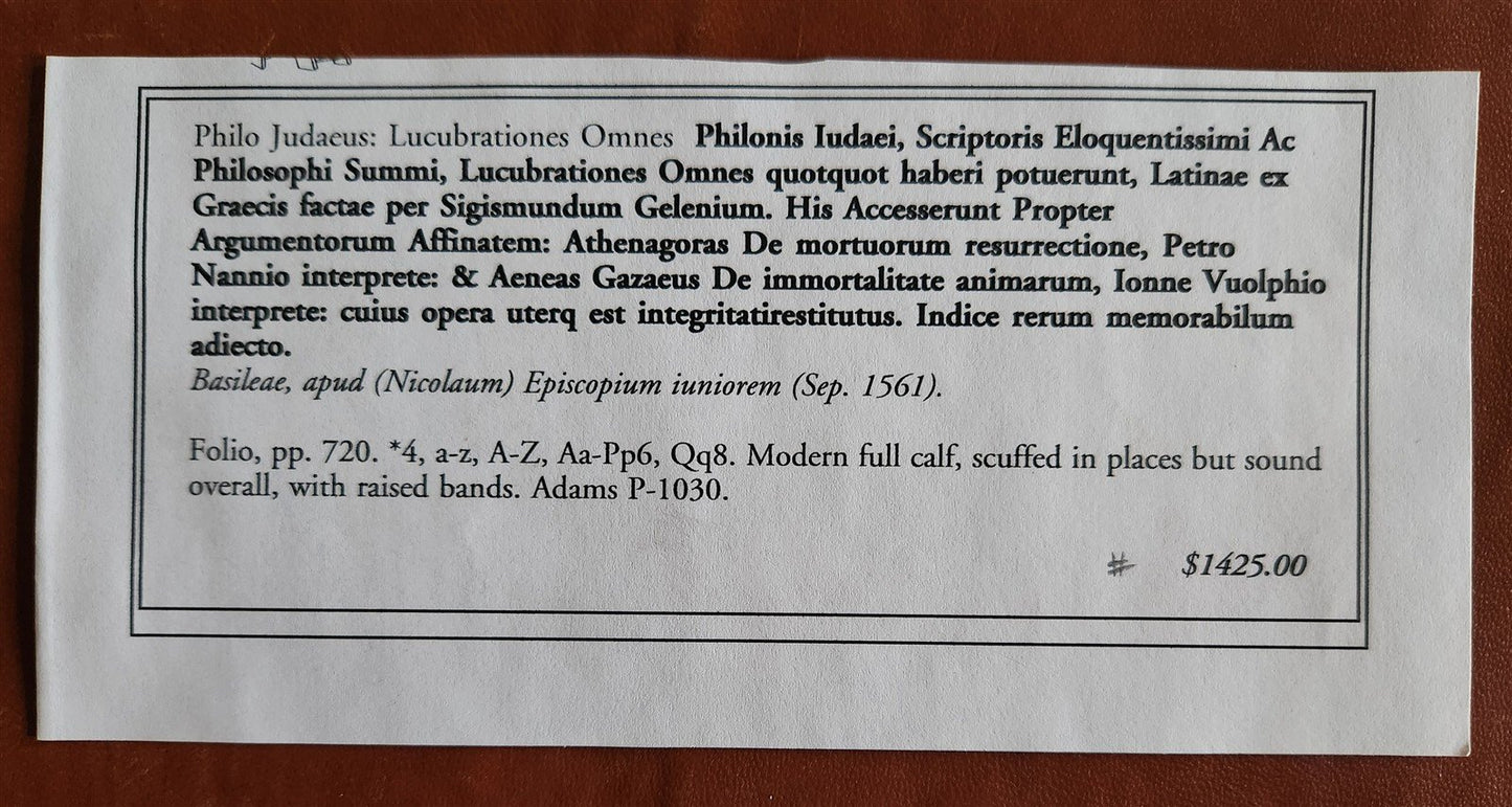 1561 PHILO OF ALEXANDRIA Judaica FOLIO antique Philonis Iudaei Scriptoris