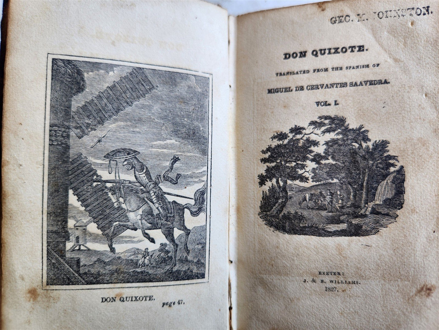 1828 DON QUIXOTE by CERVANTES antique AMERICAN EDITION