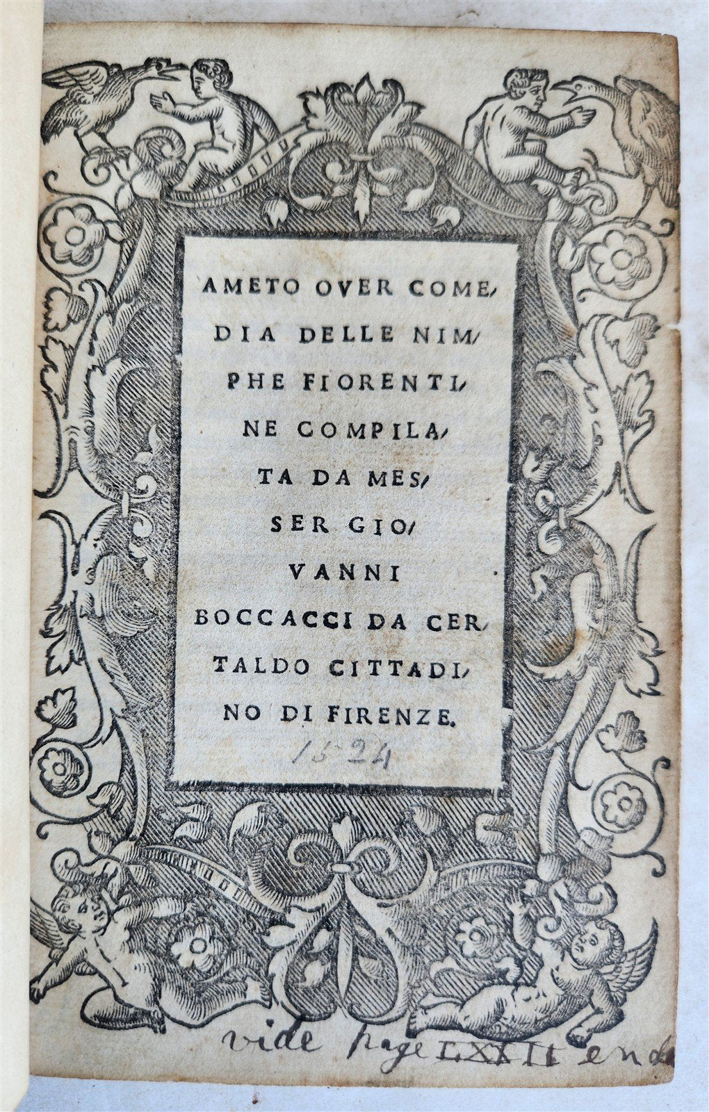 1524 POST-INCUNABULA G. BOCCACCIO Ametoover Comedia Nimphe Florintine antique