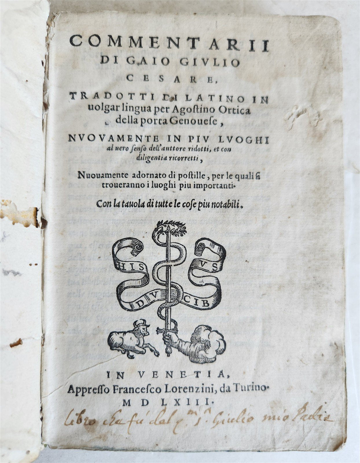 1562 CAESAR Caius Julius ILLUSTRATED Commentarii in ITALIAN antique VELLUM BOUND