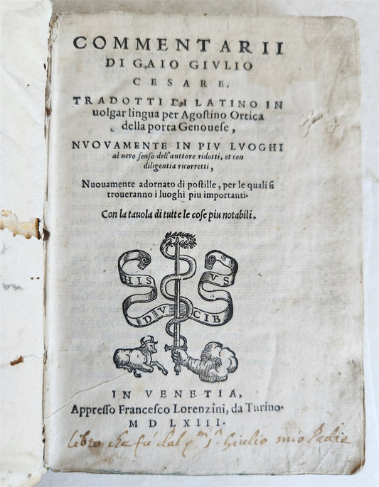 1562 CAESAR Caius Julius ILLUSTRATED Commentarii in ITALIAN antique VELLUM BOUND