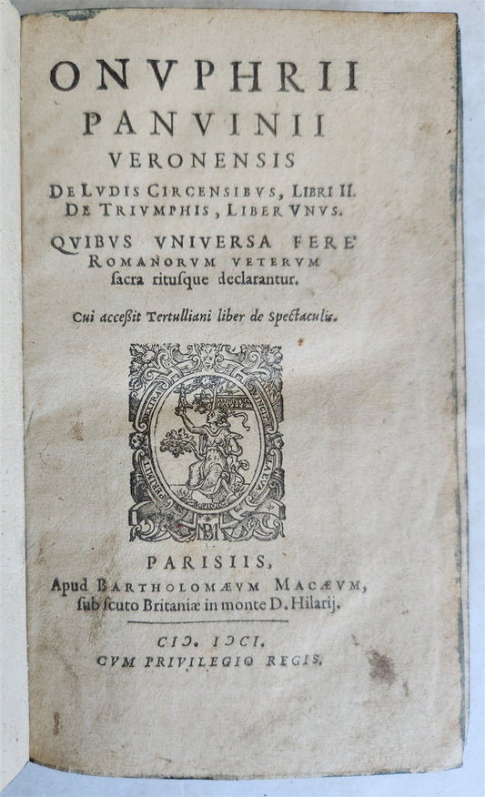 1601 STUDY on ROMAN CIRCUSES by ONOFRIO PANVINIO antique VELLUM BOUND
