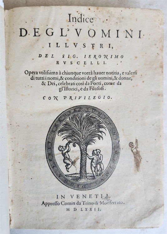 1572 EARLY BIOGRAPHICAL DICTIONARY by Girolamo RUSCELLI antique 16th CENTURY
