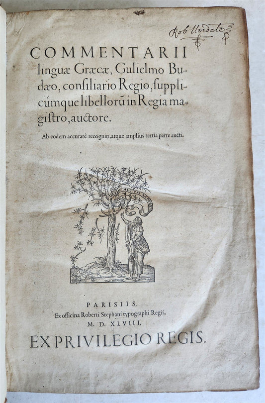 1548 Guillaume BUDÉS WORK ON GREEK LANGUAGE antique 16th century FOLIO