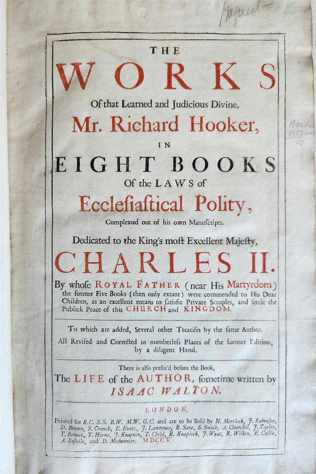1705 WORKS of Richard HOOKER antique FOLIO in ENGLISH