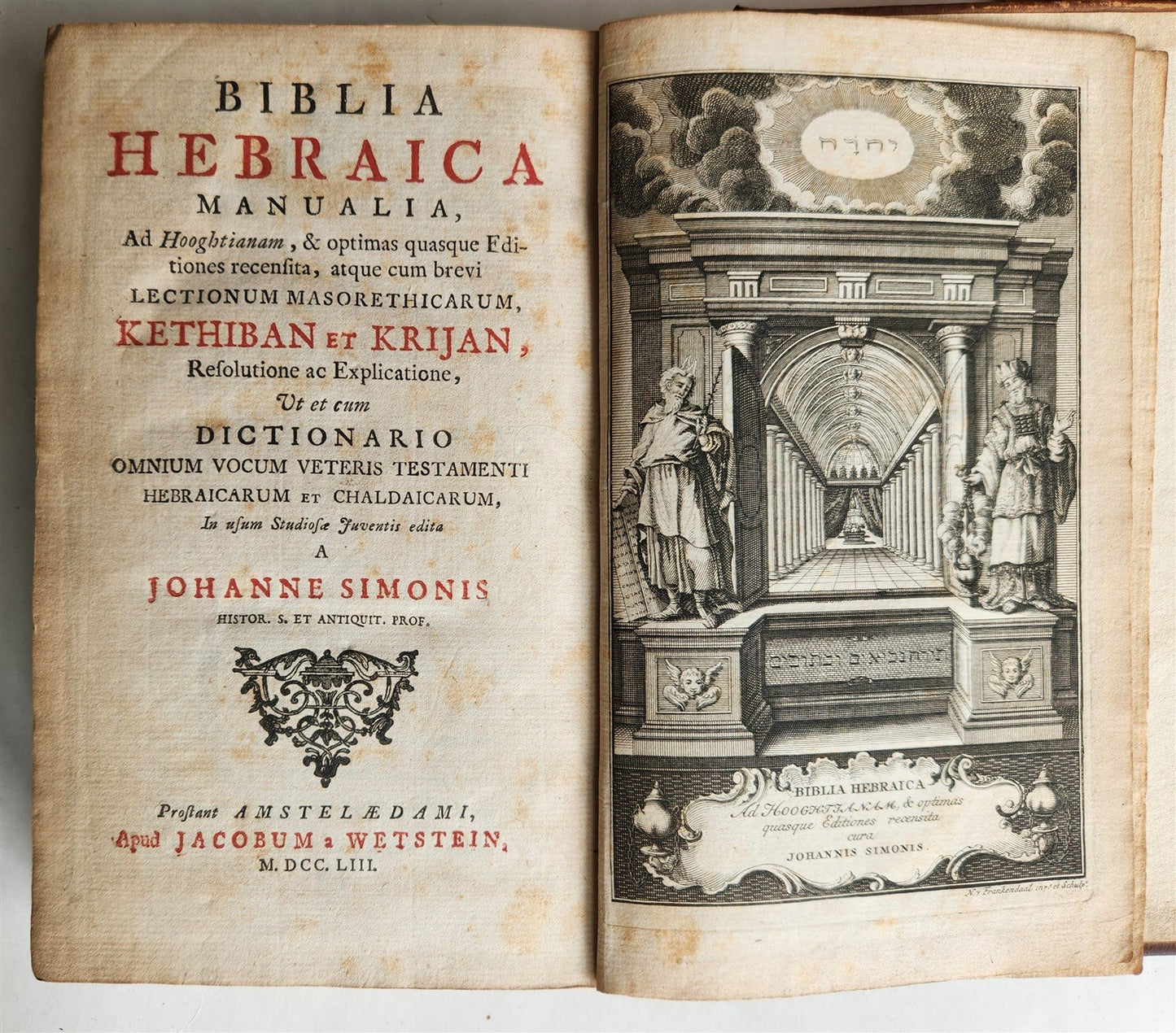 1753 BIBLE in HEBREW antique BIBLIA HEBRAICA MANUALIA w/ FOLDING ENGRAVINGS