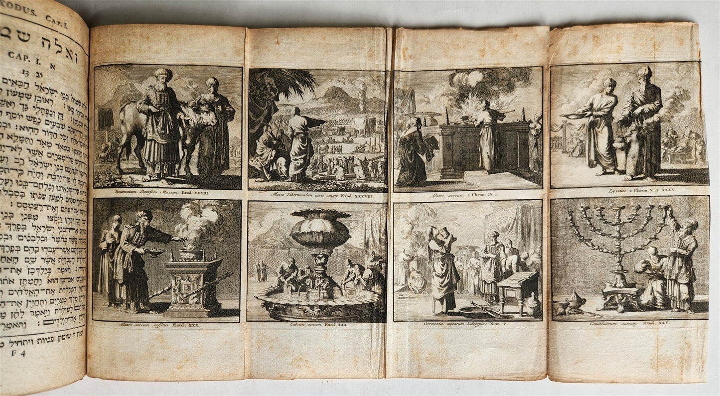1753 BIBLE in HEBREW antique BIBLIA HEBRAICA MANUALIA w/ FOLDING ENGRAVINGS