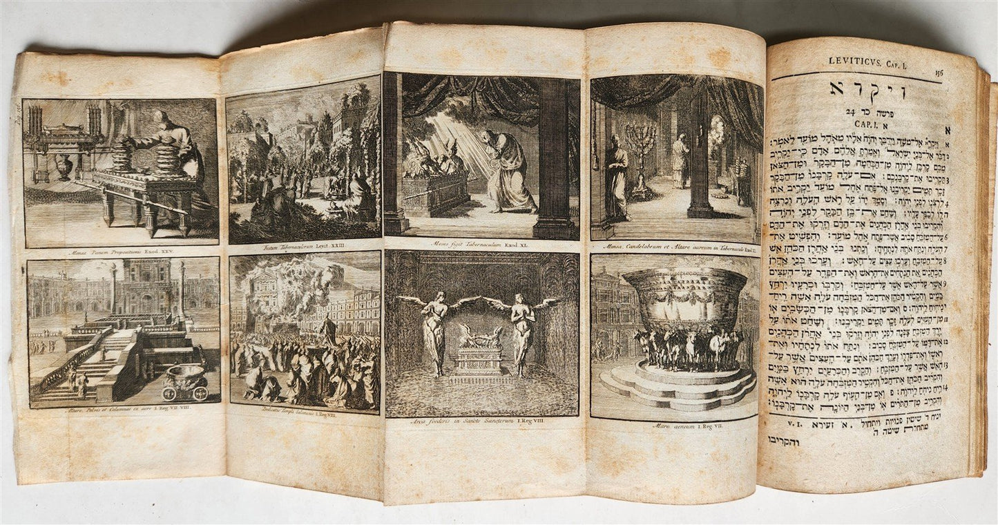 1753 BIBLE in HEBREW antique BIBLIA HEBRAICA MANUALIA w/ FOLDING ENGRAVINGS