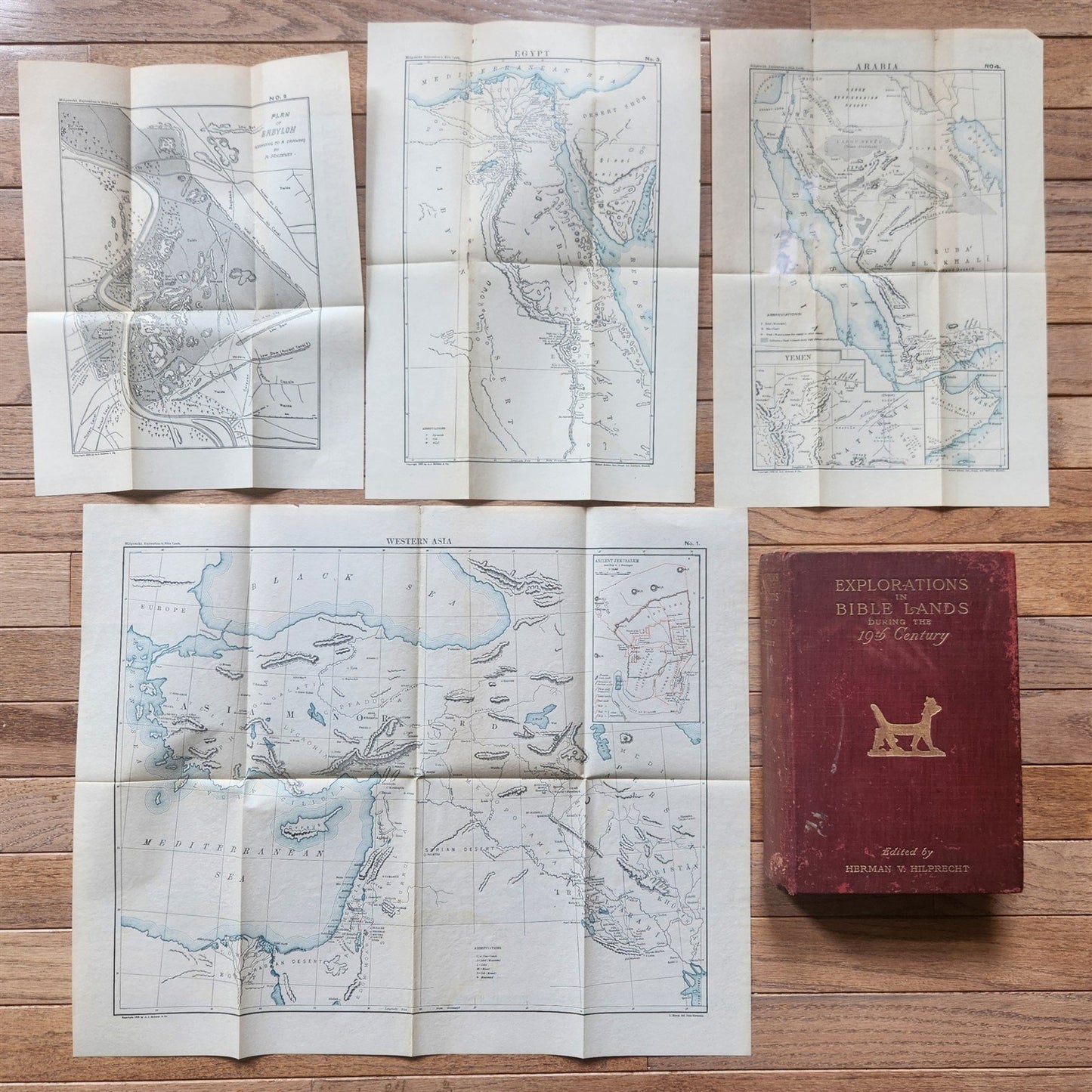 1903 EXPLORATIONS in BIBLE LANDS by H.V. Hilprecht ILLUSTRATED antique w/ 4 MAPS