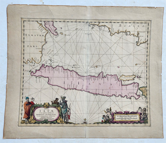 1650 MAP of JAVA w/ BORNEO SUMATRA antique by Johannes Janssonius INDONESIA