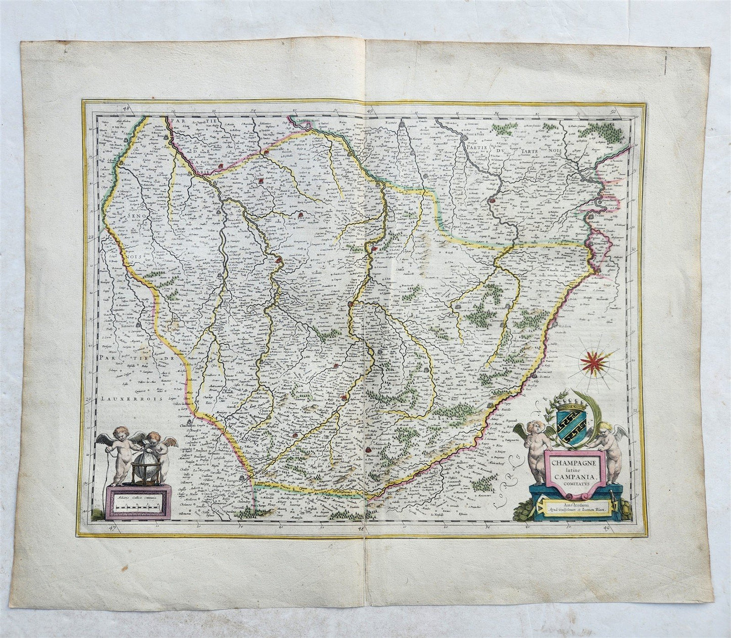 1640 MAP of FRANCE by Willem Blaeu antique Champagne latine Campania, Comitatus