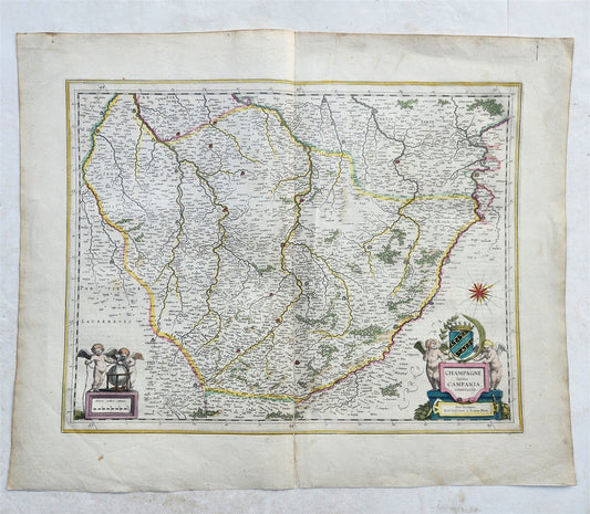 1640 MAP of FRANCE by Willem Blaeu antique Champagne latine Campania, Comitatus