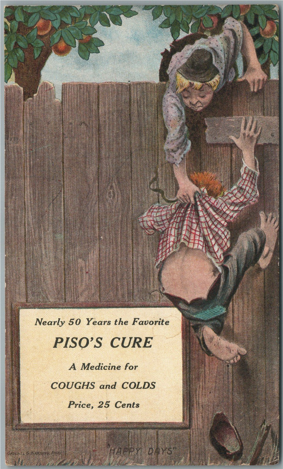 PISO'S CURE MEDICINE FOR COUGHS & COLDS ADVERTISING ANTIQUE POSTCARD
