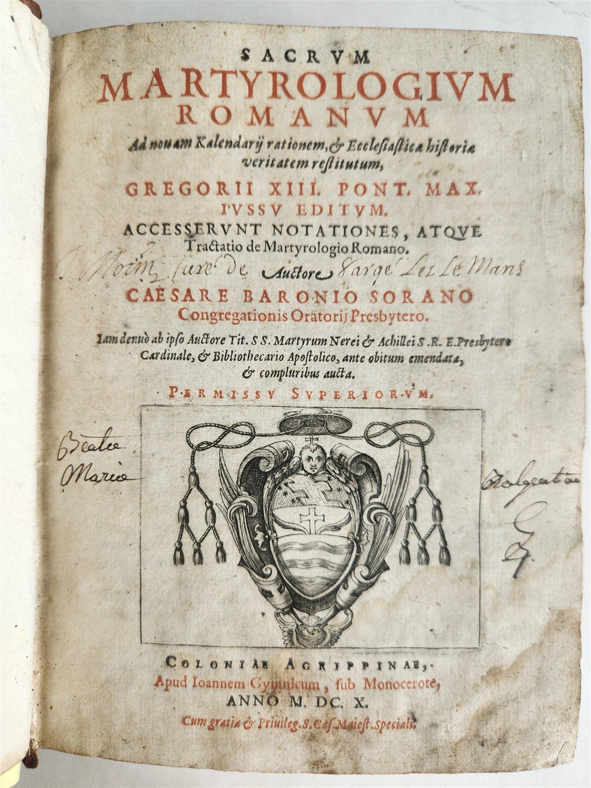 1610 SACRUM MARTYROLOGIUM ROMANUM by Caesar Baronius antique