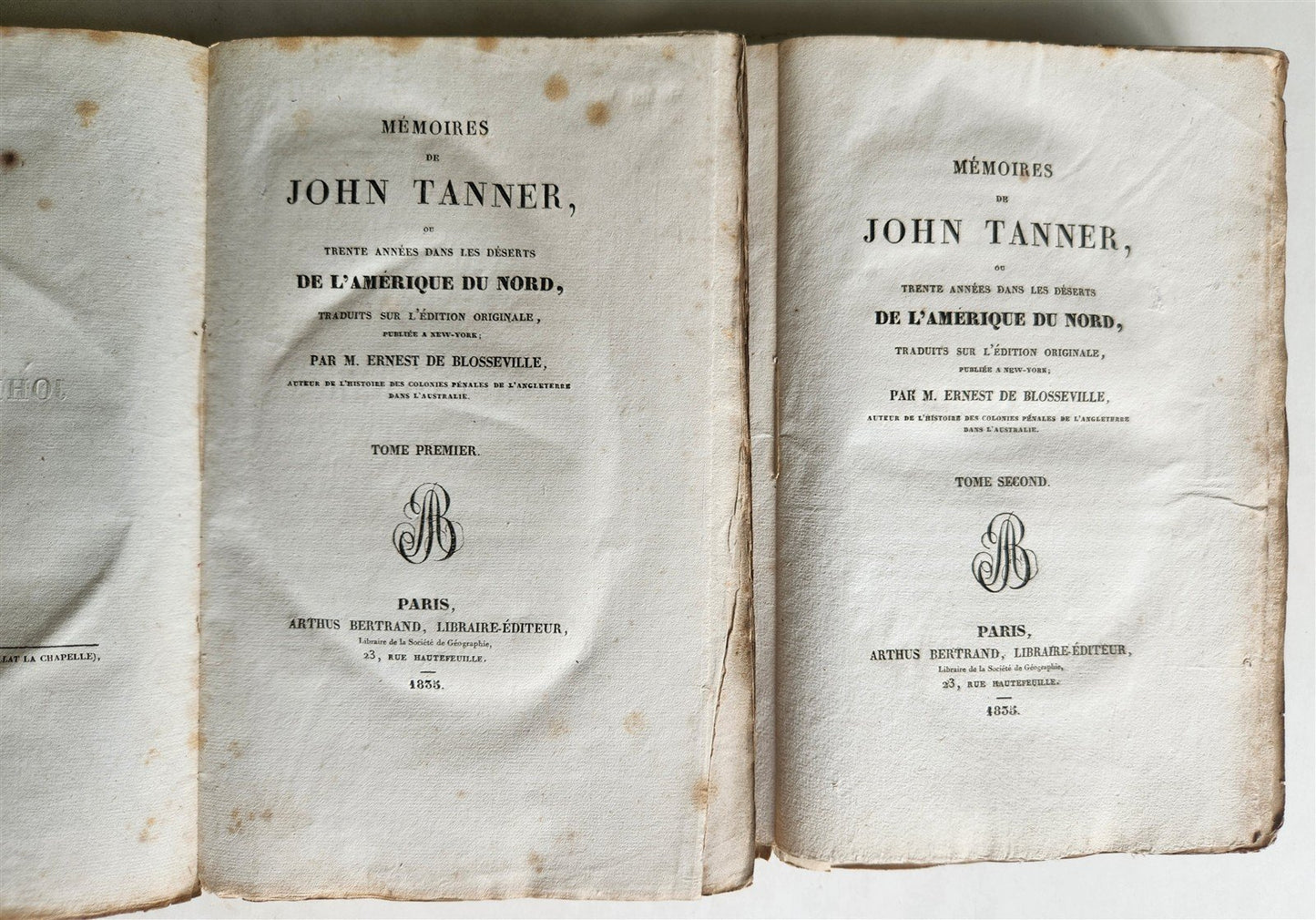 1835 MEMOIRES of JOHN TANNER antique 2 VOLS AMERICANA Ojibwa & Ottawa peoples