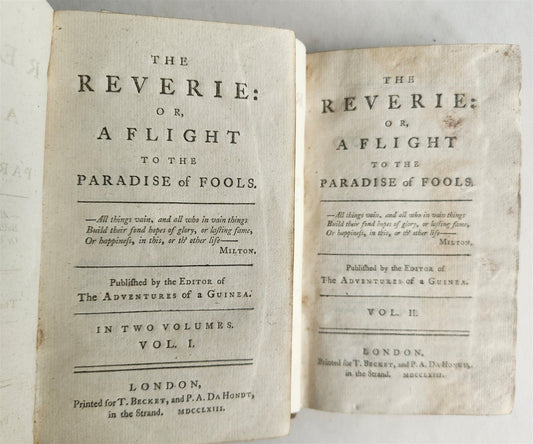 1763 THE REVERIE of FLIGHT to PARADISE of FOOLS antique 2 VOLUMES