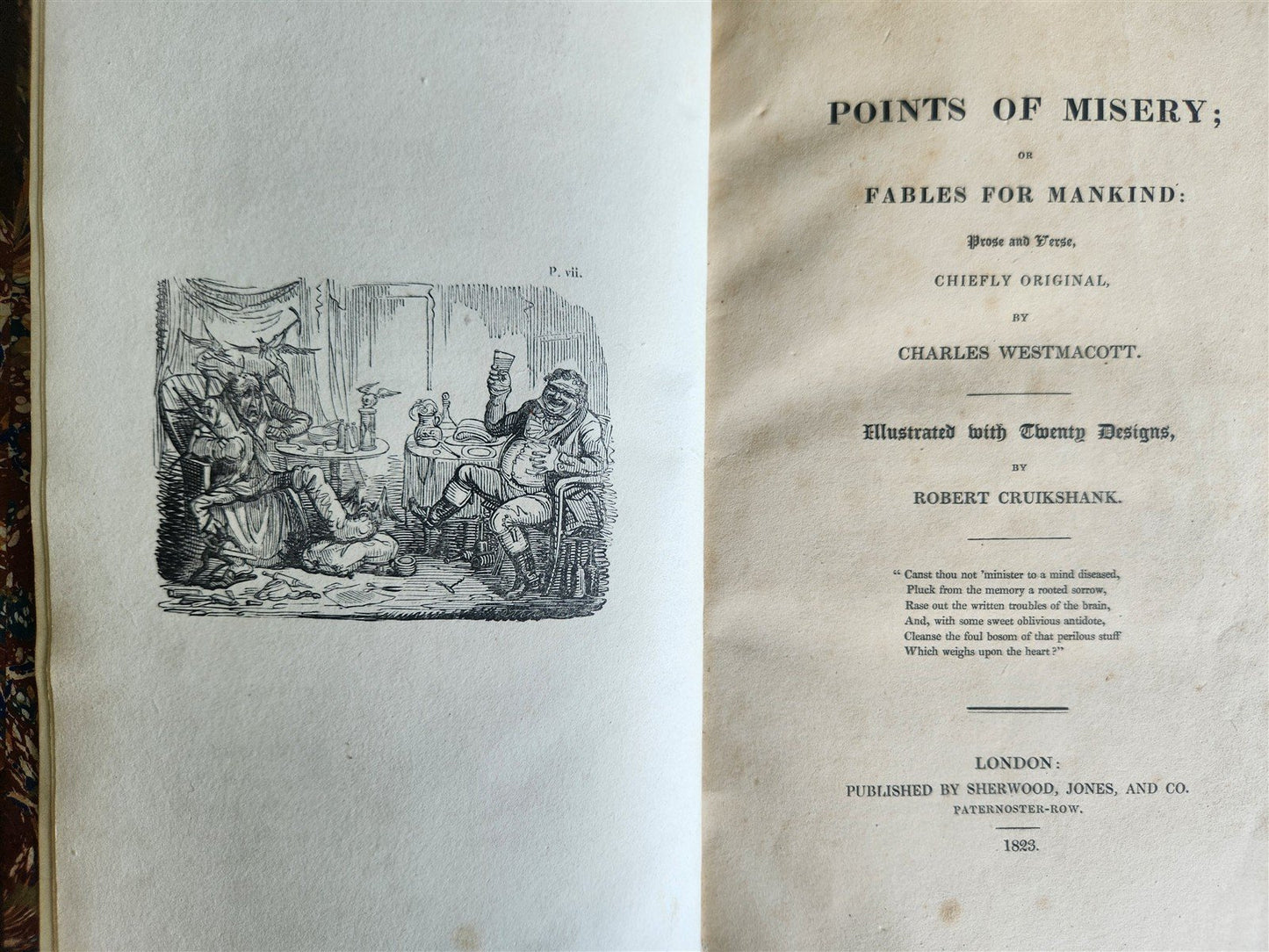 1824 POINTS of MISERY or FABLES for MANKIND antique ILLUSTRATED by R. Cruikshank