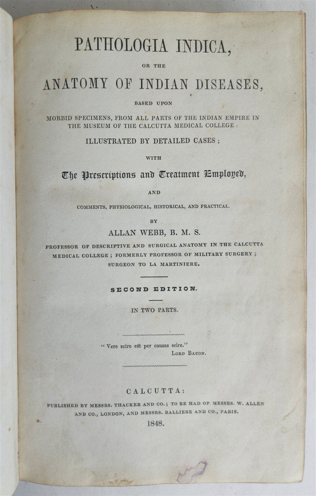 1848 PATHOLOGIA INDICA or ANATOMY of INDIAN DISEASES antique w/ note FROM AUTHOR