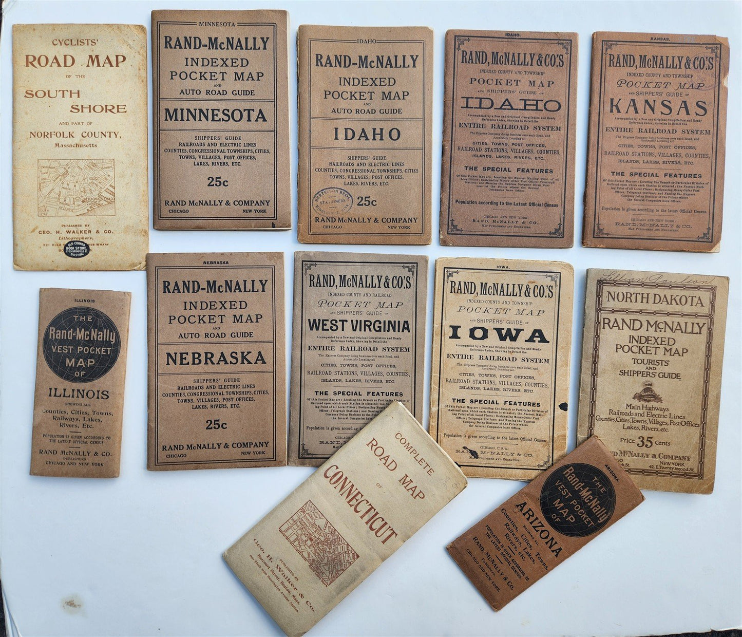 1895-1921 GROUP of 12 AMERICAN STATES FOLDING MAPS BOOKLETS antique AMERICANA
