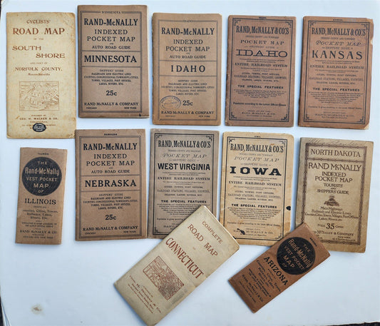1895-1921 GROUP of 12 AMERICAN STATES FOLDING MAPS BOOKLETS antique AMERICANA