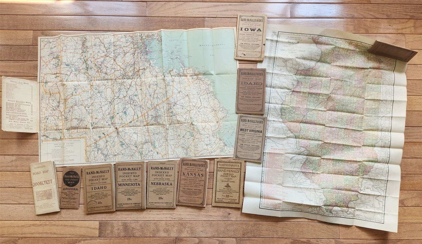 1895-1921 GROUP of 12 AMERICAN STATES FOLDING MAPS BOOKLETS antique AMERICANA