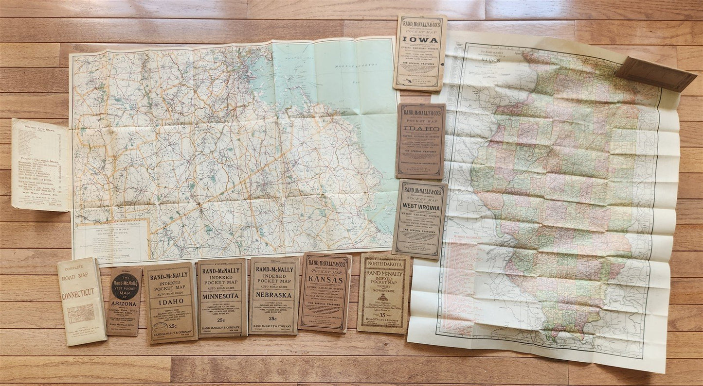 1895-1921 GROUP of 12 AMERICAN STATES FOLDING MAPS BOOKLETS antique AMERICANA