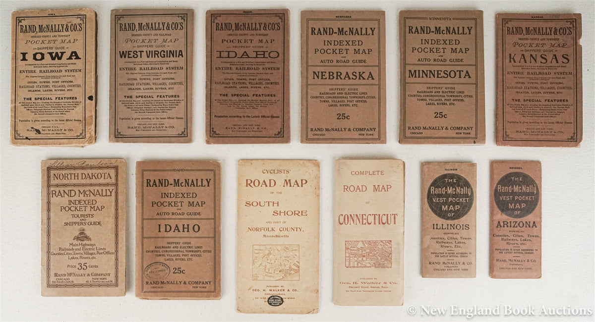 1895-1921 GROUP of 12 AMERICAN STATES FOLDING MAPS BOOKLETS antique AMERICANA