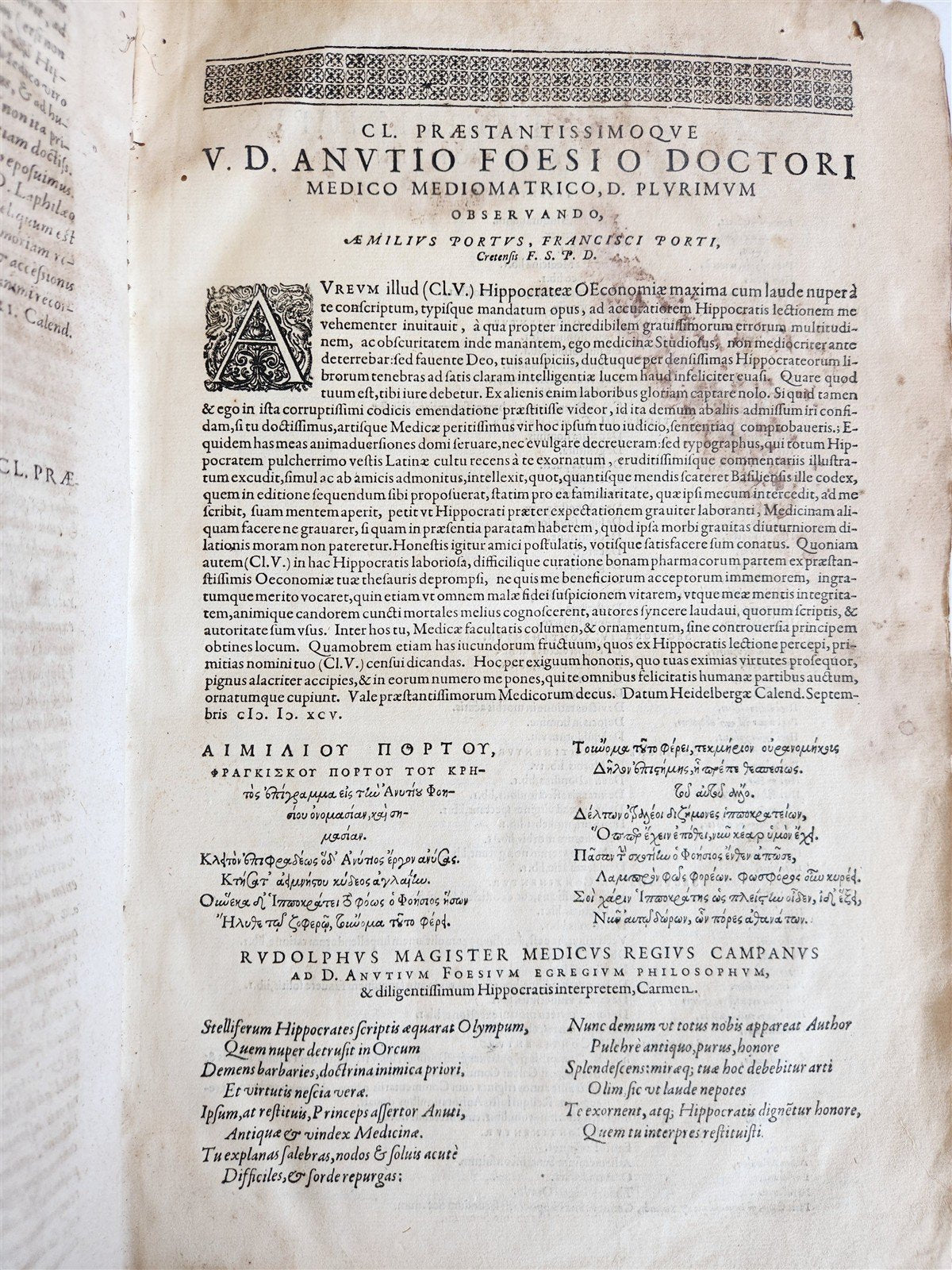 1624 HIPPOCRATES OPERA OMNIA antique VELLUM BOUND MASSIVE FOLIO in LATIN & GREEK
