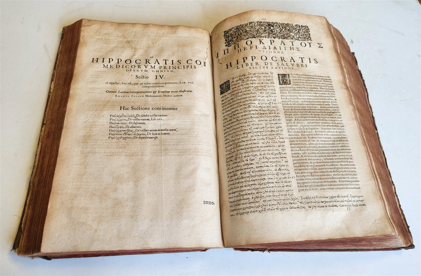 1624 HIPPOCRATES OPERA OMNIA antique VELLUM BOUND MASSIVE FOLIO in LATIN & GREEK