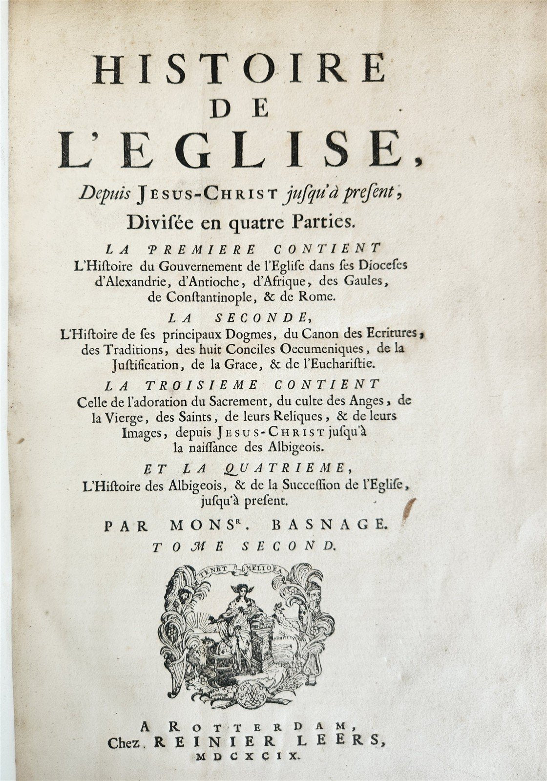 1699 HISTORY of CHURCH 2 VELLUM MASSIVE FOLIOS antique Historie De L'Eglise