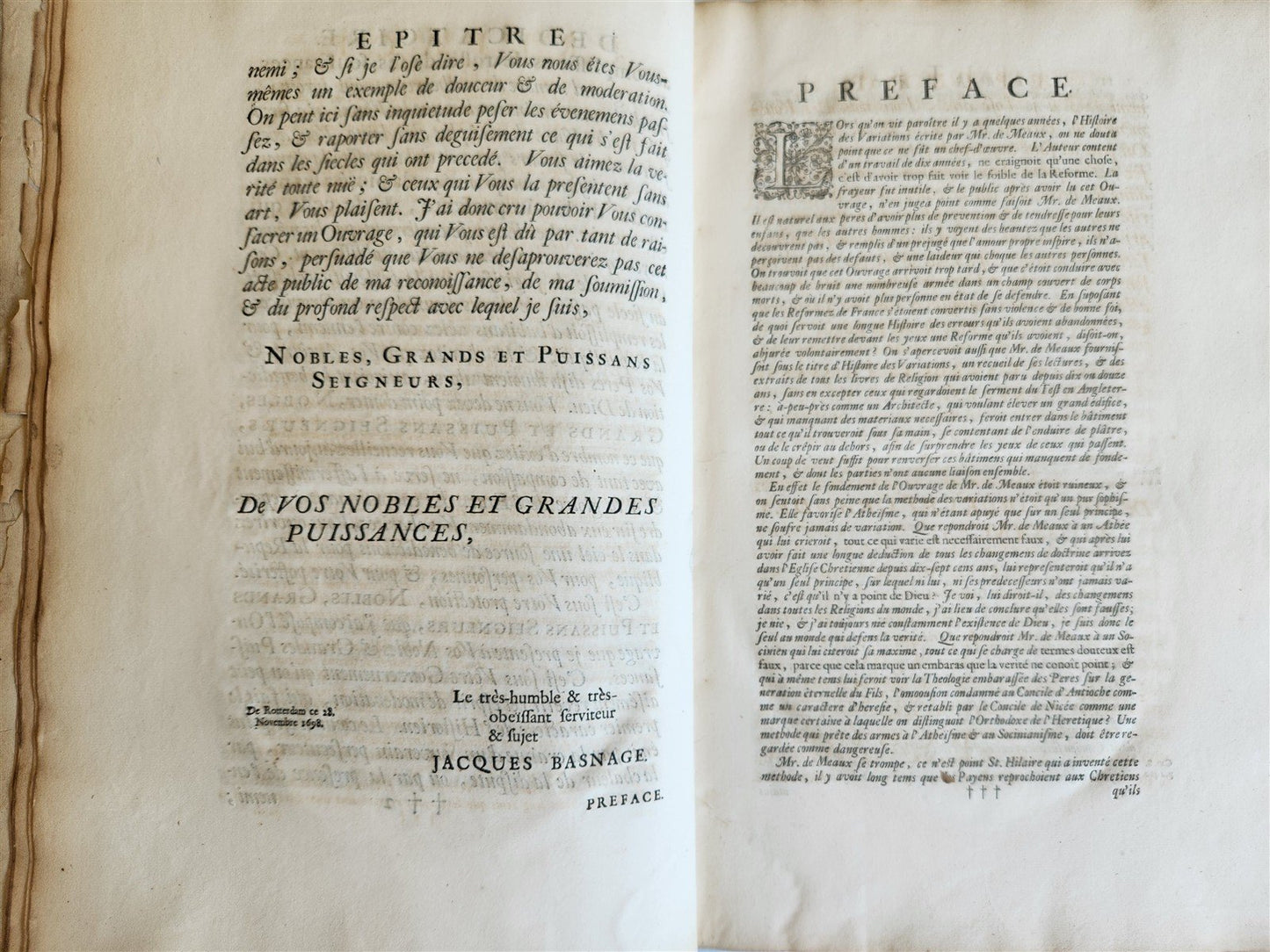 1699 HISTORY of CHURCH 2 VELLUM MASSIVE FOLIOS antique Historie De L'Eglise